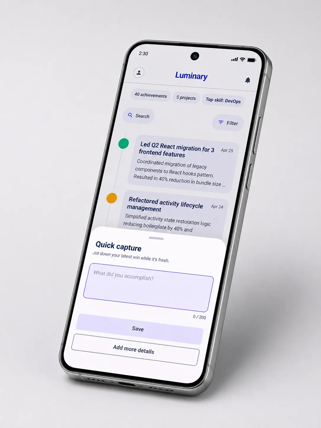 Quick Capture Sheet in Luminary
